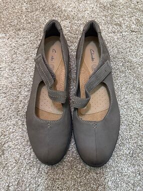 Clarks Taupe Mary Jane Strap Flats